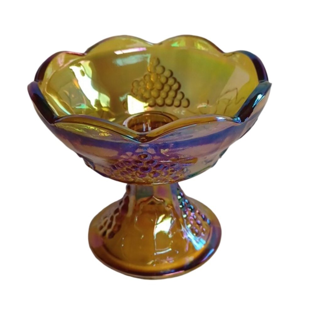 Vintage Indiana Glass Marigold "Harvest Grape"' Carnival Glass Candle Holder